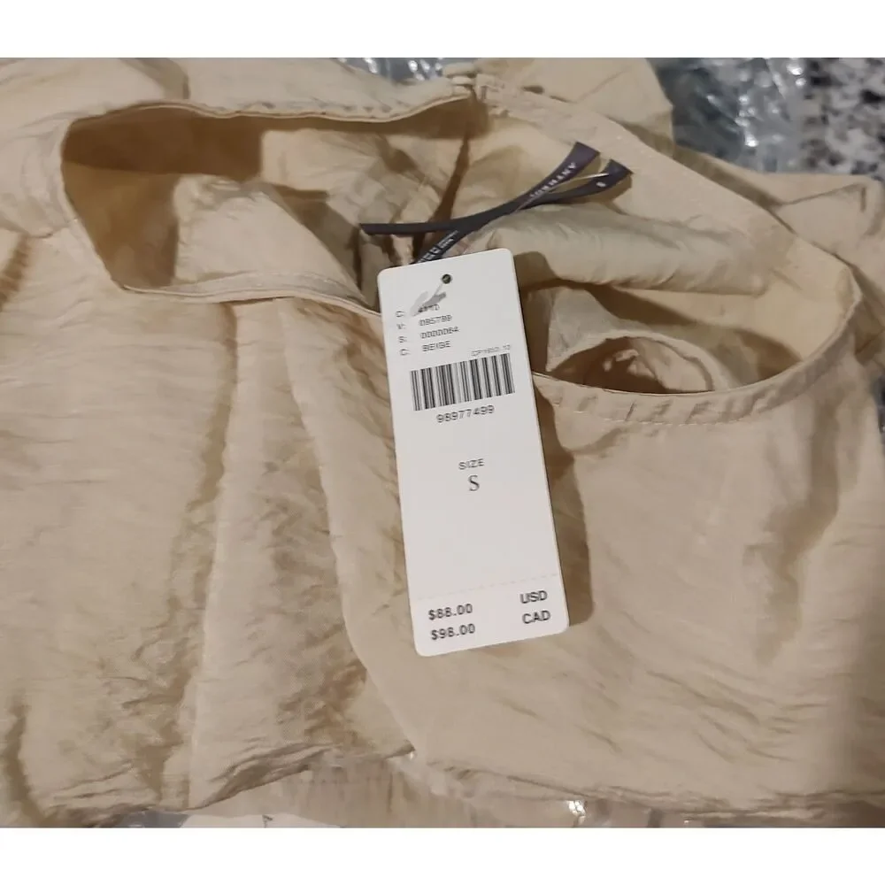 Anthropologie The Della Pleated Waist Shell Top Small Beige Coquette Summer NWT - Picture 6 of 9